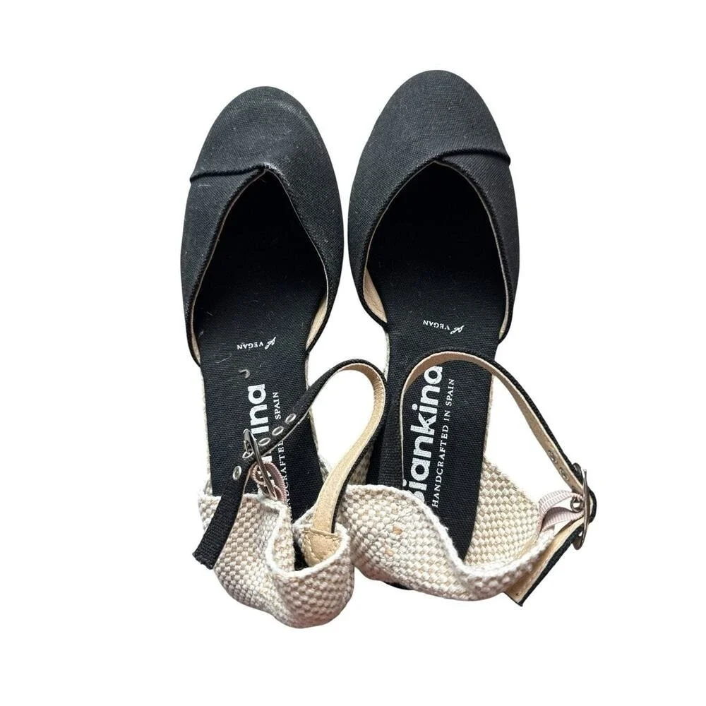 Biakina Women's Black Girona Eco Canvas Vegasn Espadrille Wedges Size 40 US 9